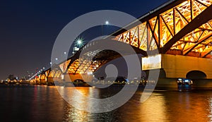 Seongsan Bridge At Night In Seoul, Korea