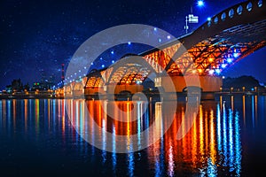 Seongsan bridge at night in Seoul, South Korea