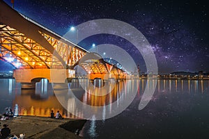 Seongsan bridge at night in Seoul, South Korea