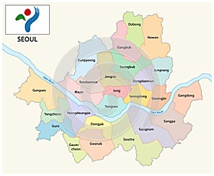 Seoul administrative and political vector map with flag