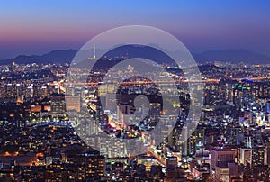 Seoul city and Downtown skyline at Night