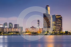 Seoul City at Night and Han River, Yeouido