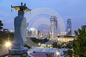 Seoul city night view from Bongeunsa Temple