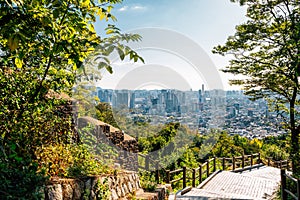 Seoul city panoramic view from Namsan Park walk way in Seoul, Korea