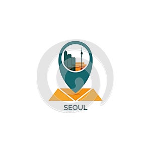 Seoul city skyline silhouette vector logo illustration