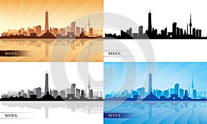 Seoul city skyline silhouettes set