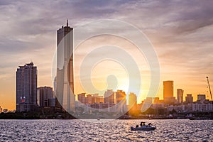 Seoul city and skyscraper, yeouido in sunset, south Korea.