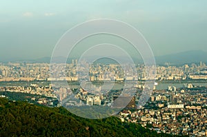 Seoul city street view from top in summer