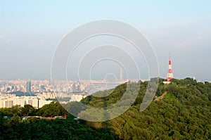 Seoul city street view from top in summer