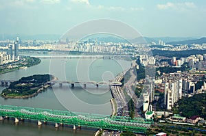 Seoul city street view from top in summer