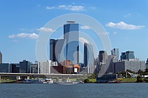 Seoul cityscape with cruise ships port