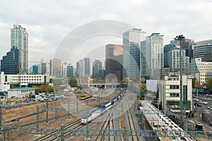 Seoul High speed KTX train traffic in Seoul City,South Korea