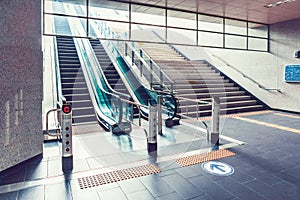 SEOUL, KOREA - AUGUST 12, 2015: Escalators stairway of one of subway stations exits in Seoul, South Korea