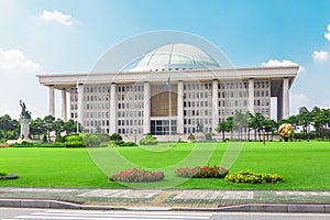 SEOUL, KOREA - AUGUST 14, 2015: National Assembly Proceeding Hall - South Korean capitol building - located on Yeouido island - Se