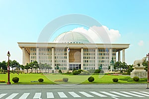 SEOUL, KOREA - AUGUST 14, 2015: National Assembly Proceeding Hall building - South Korean capitol - located on Yeouido island - Se