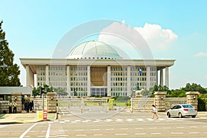 SEOUL, KOREA - AUGUST 14, 2015: National Assembly Proceeding Hall - South Korean capitol - located on Yeouido island - Seoul, Sout