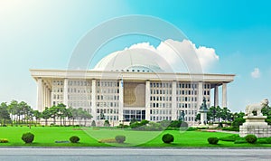 SEOUL, KOREA - AUGUST 14, 2015: National Assembly Proceeding Hall - South Korean Republic capitol building, located on Yeouido isl