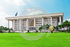 SEOUL, KOREA - AUGUST 14, 2015: National Assembly Proceeding Hall - South Korean Republic capitol, located on Yeouido island - Seo