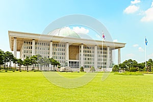 SEOUL, KOREA - AUGUST 14, 2015: South Korean capitol - The National Assembly Proceeding Hall - located on Yeouido island - Seoul,