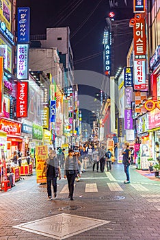 SEOUL, KOREA, OCTOBER 20, 2019: Nightlife at a street of Seoul, Republic of Korea