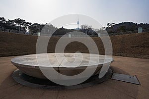 Seoul millennium time capsule near Namsangol Hanok Village and Namsan tower during winter morning at Jung-gu , Seoul South Korea