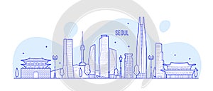 Seoul skyline, South Korea vector linear art