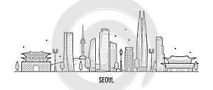 Seoul skyline, South Korea vector linear art