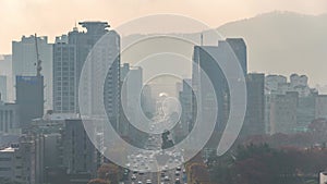 Seoul South Korea city skyline time lapse with heavy ultrafine dust (PM 2.5