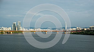 Seoul South Korea cityscape and the Han river panorama photo