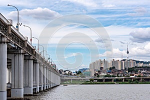 Seoul South Korea cityscape and the Han river photo