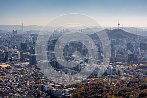 Seoul South Korea cityscape view from Inwangsan mountain photo