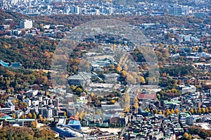 Seoul South Korea cityscape view from Inwangsan mountain photo