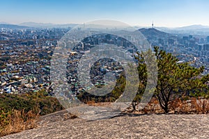 Seoul South Korea cityscape view from Inwangsan mountain photo