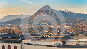 Seoul South Korea, at Gyeongbokgung Palace and mountain in autumn