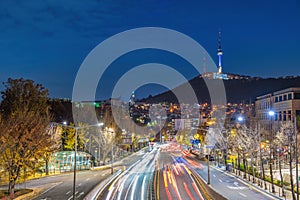 Seoul South Korea, night city skyline at Itaewon