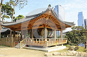 SEOUL, SOUTH KOREA - OCTOBER 22, 2019: Bongeunsa Temple in the Gangnam District of Seoul, South Korea