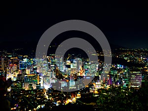 Seoul, South Korea - SEP 19, 2019: A night time shot from N-Seoul Tower, Seoul, South Korea