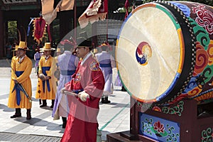 Seoul, South Korea, traditional changing of the royal guard drum