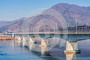 Seoul Subway and Bridge at Hanriver in Seoul