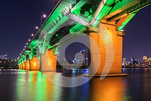 Seoul Subway and Bridge at Hanriver in Seoul, South korea