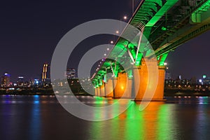 Seoul Subway and Bridge at Hanriver in Seoul, South korea