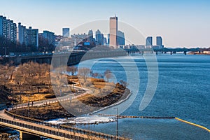 Seoul Subway and Bridge at Hanriver in Seoul, South korea.