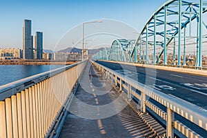 Seoul Subway and Bridge at Hanriver in Seoul, South korea