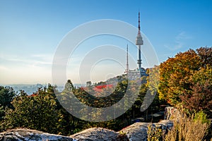 Seoul tower and city wall in seoul, south korea