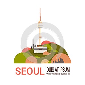Seoul Tower Cityscape South Korea City View With Famous Landmarks Modern Cityscape Banner With Copy Space