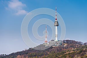 Seoul Tower on the peak ofthe Namsan Mountain in south central Seoul, South Korea