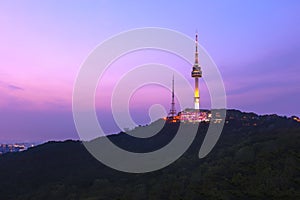 Seoul Tower at twilight on Namsan Mountain