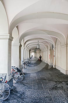 Arch arcade walkway in old town Bern, Switzerland