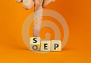 SEP or OEP symbol. Concept words OEP open enrollment period SEP special enrollment period. Doctor hand. Beautiful orange