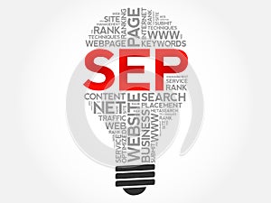 SEP (search engine positioning) bulb word cloud